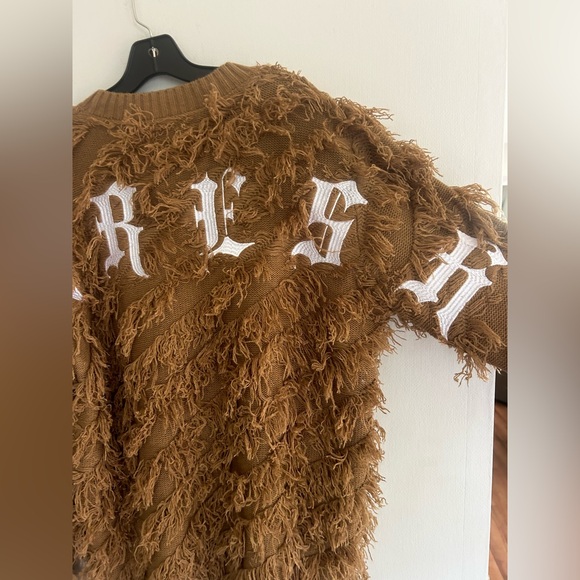 KLEEP Premium Thread Brown Shaggy Fringe Embroidered Pullover Streetwear Men’s S - Picture 12 of 15